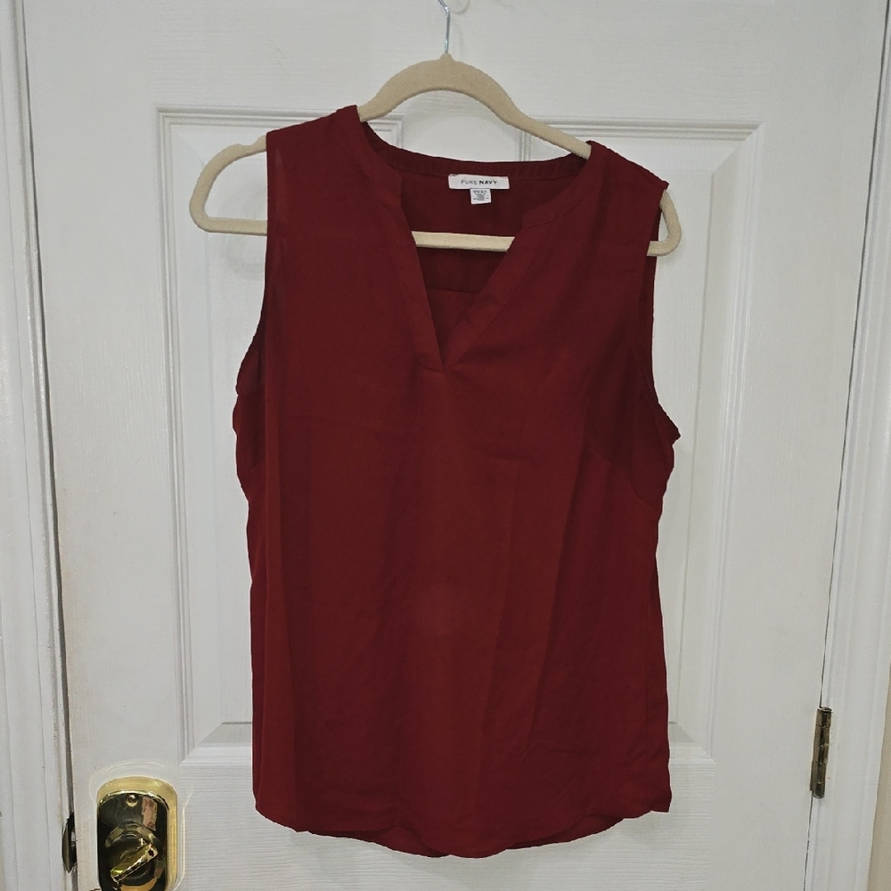 Pure Navy Sleeveless Red Blouse